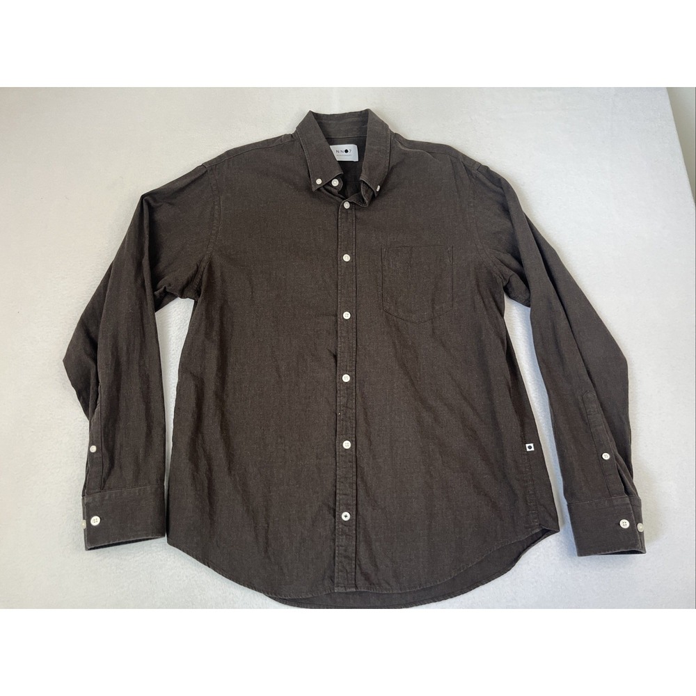 No Nationality Levon Mens Casual Button Down Shirt Size Large Regular Brown